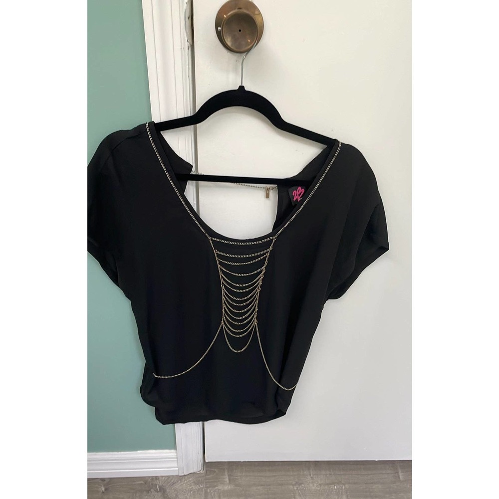 BEBE Y2K CHAIN BLACK SOPHISTICATED SHIRT XS